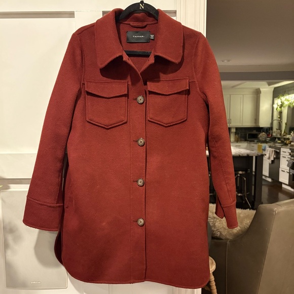Tahari Burgundy Double Faced Wool Blend Shirt Jacket - Picture 2 of 6